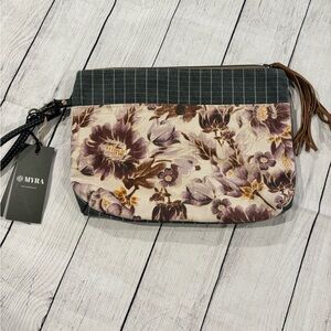 Myra canvas leather floral zipper pouch / makeup bag cellphone purse NWT